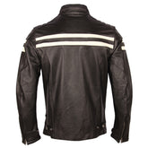 Men's Retro Classic White-straps  Motorcycle Leather Jacket